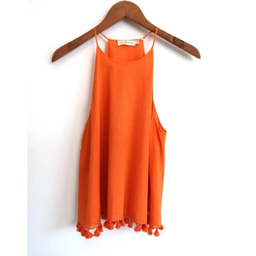 TORY BURCH Lindsay Cotton Tassel Trapeze Halter Tank Top Net-A-Porter 8 M $375